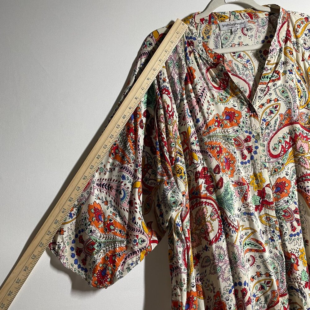 Grand & Greene New York Womens Multicolor Floral Paisley Boho Blouse Top Sz 2X - Picture 9 of 11